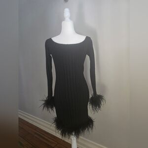 Milly Black Ribbed Long Sleeve Sheath Dress